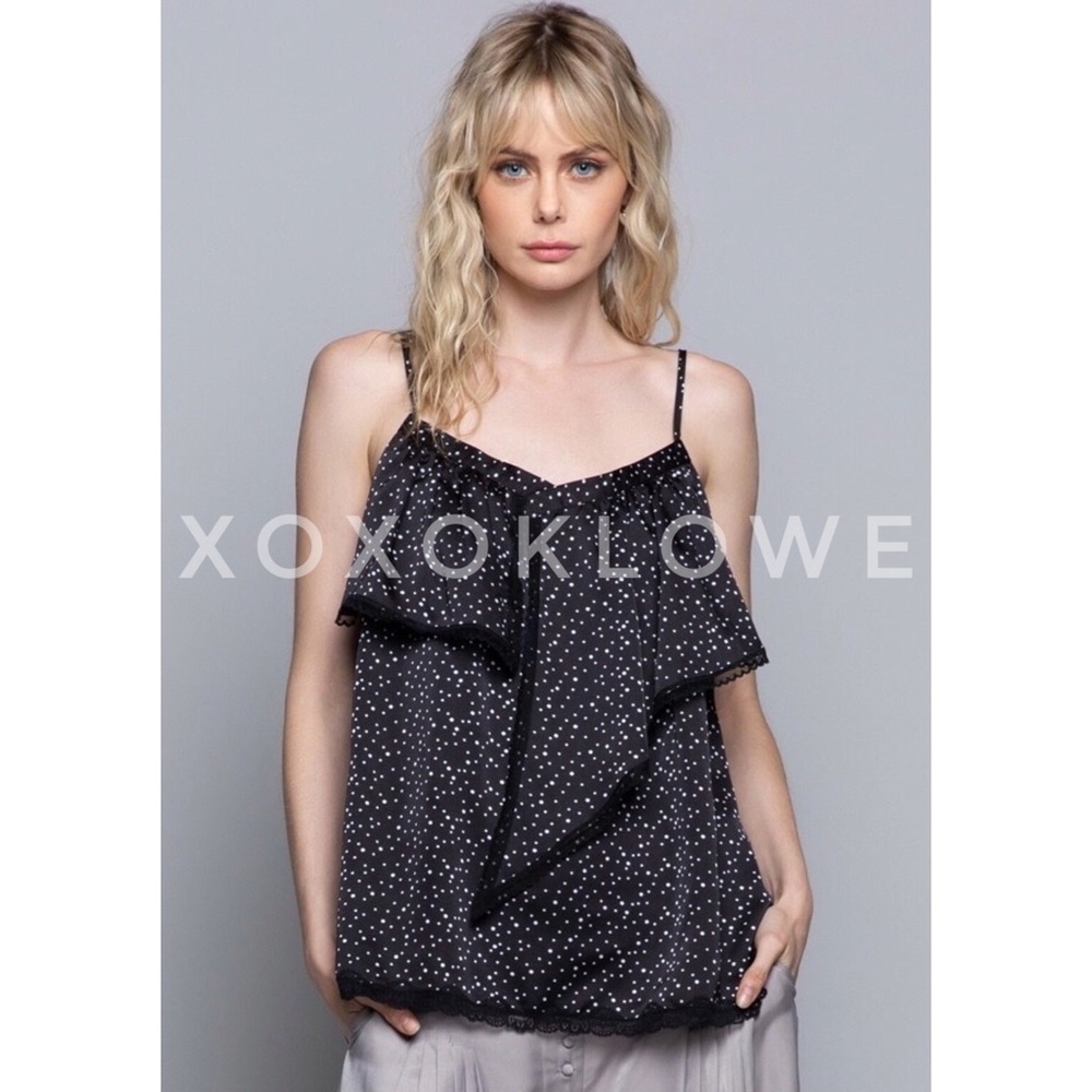 Black Satin Polka Dot Sleeveless Cami Blouse